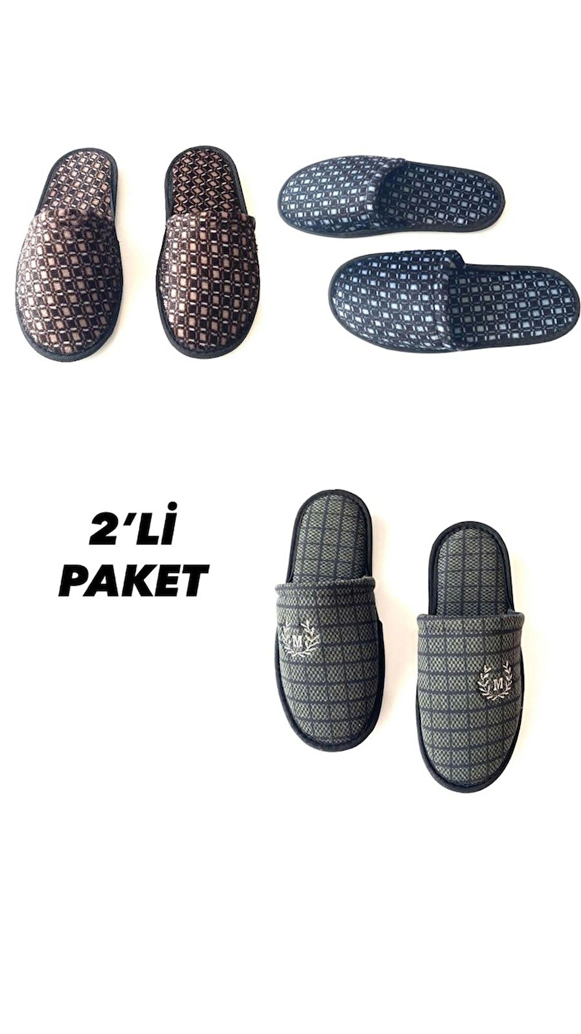 Majhi Erkek Ev Terliği 2 Çift Çeyiz Terliği Kışlık Terlik Ses Yapmaz Hafif Taban Terlik