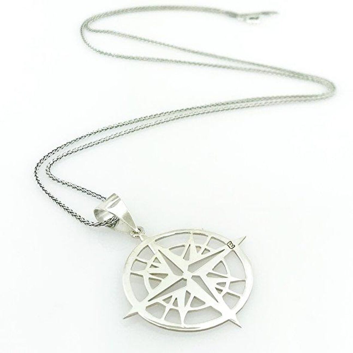 Özel Tasarım Pusula Harfli Gümüş Kolye