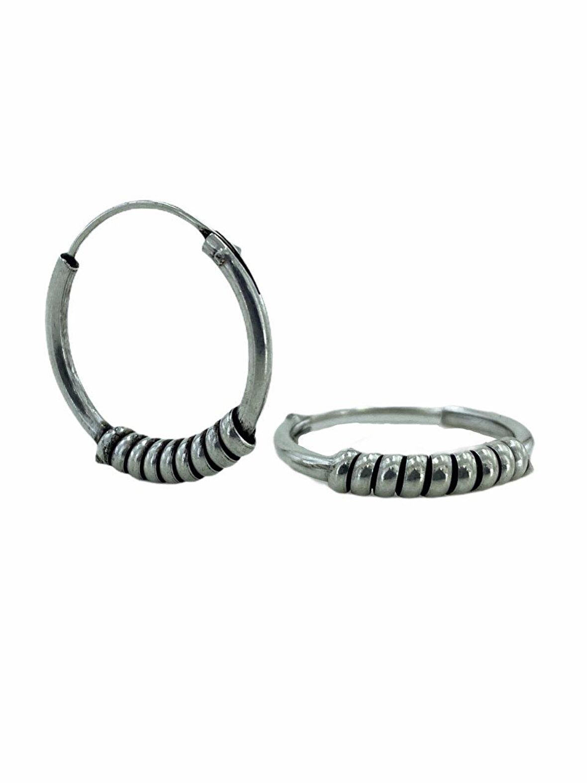 18 mm Oksitli Spor Taşsız Unisex 925 Gümüş Halka Küpe