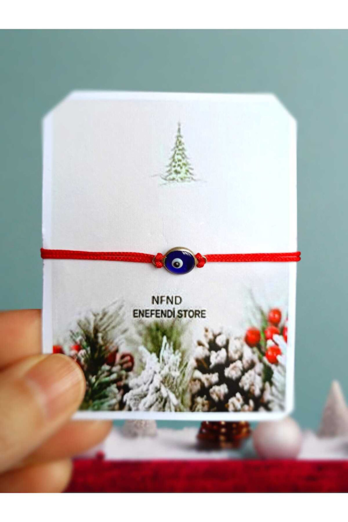 BİLEKLİK GÖZ NAZAR BONCUK KIRMIZI İPLİ 1,5cm MAKROME BİLEKLİK HEDİYELİK ŞANS UĞUR