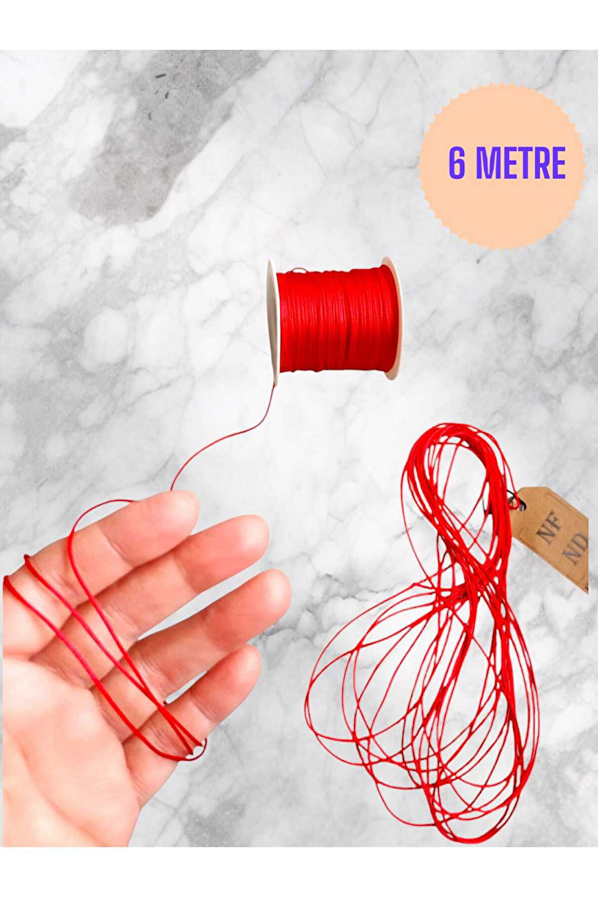 MAKROME BİLEKLİK KOLYE İPİ, PARAŞÜT İPİ,  RENKLİ KIRMIZI 1mm 6 METRE