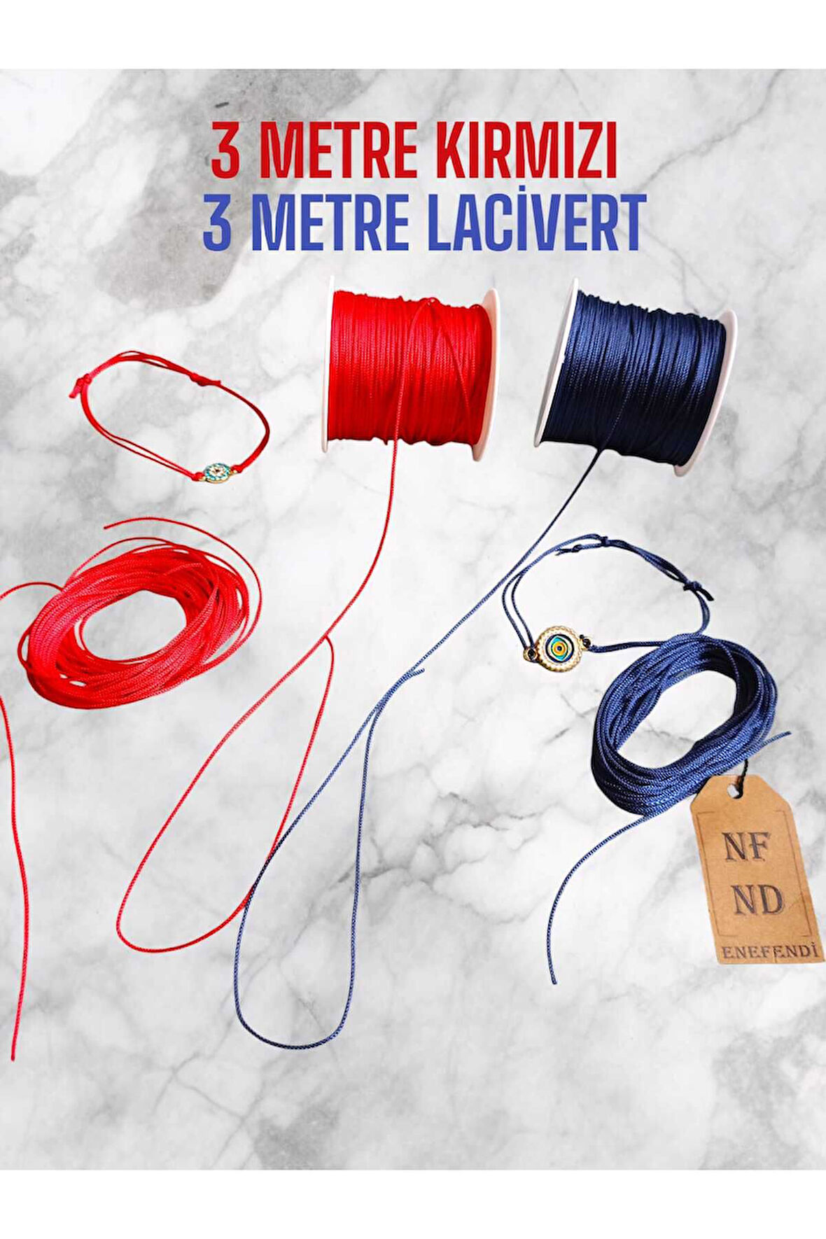 BİLEKLİK KOLYE İPİ, MAKROME , PARAŞÜT İPİ,  RENKLİ 3METRE KIRMIZI 3METRE LACİVERT 1mm