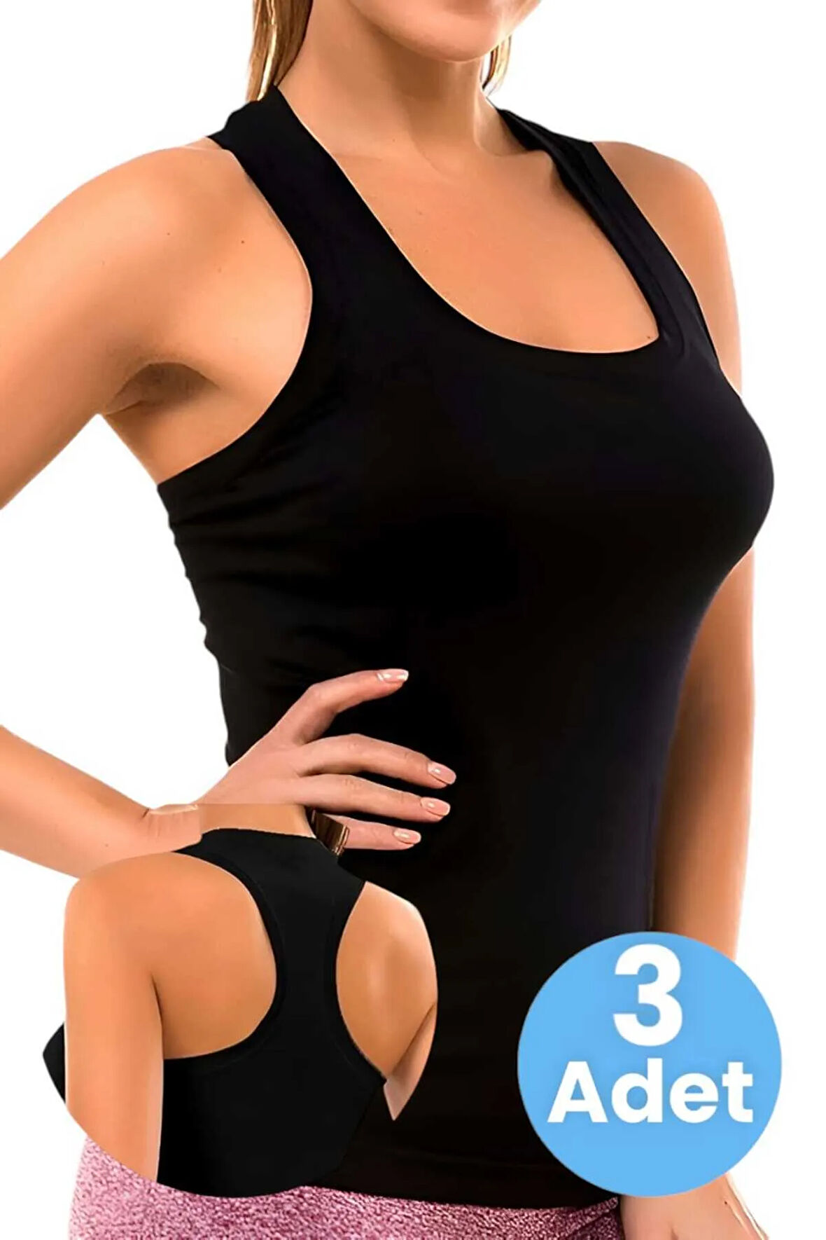 Uniquetrenders Kadın Kalın Askılı Pamuklu Rambo Atlet 3'lü Set