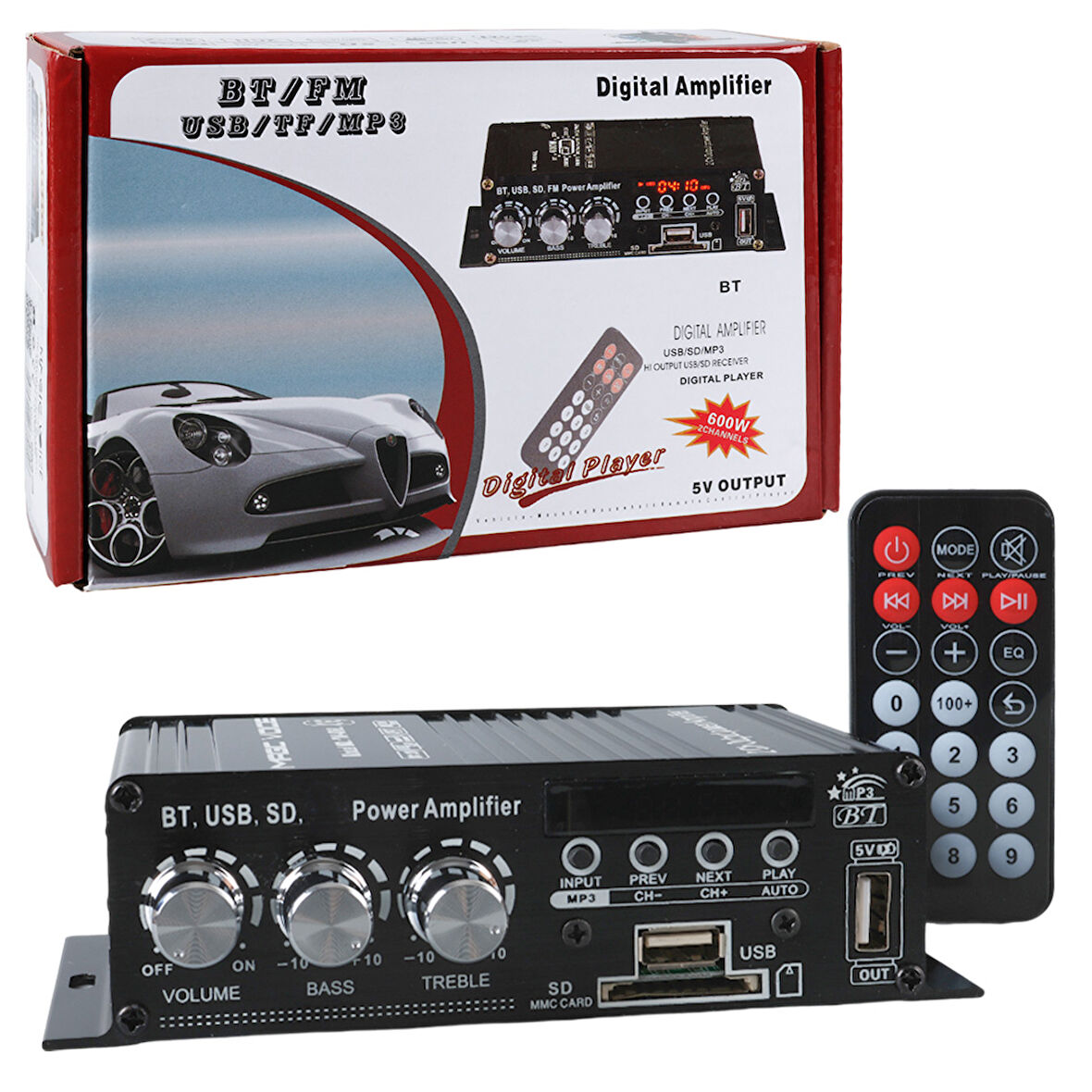 YW-406L 12 VOLT 100 WATT MOTOSİKLET BLUETOOTH AMFİ USB/SD 2 KANAL PAZARCI - ANFİ