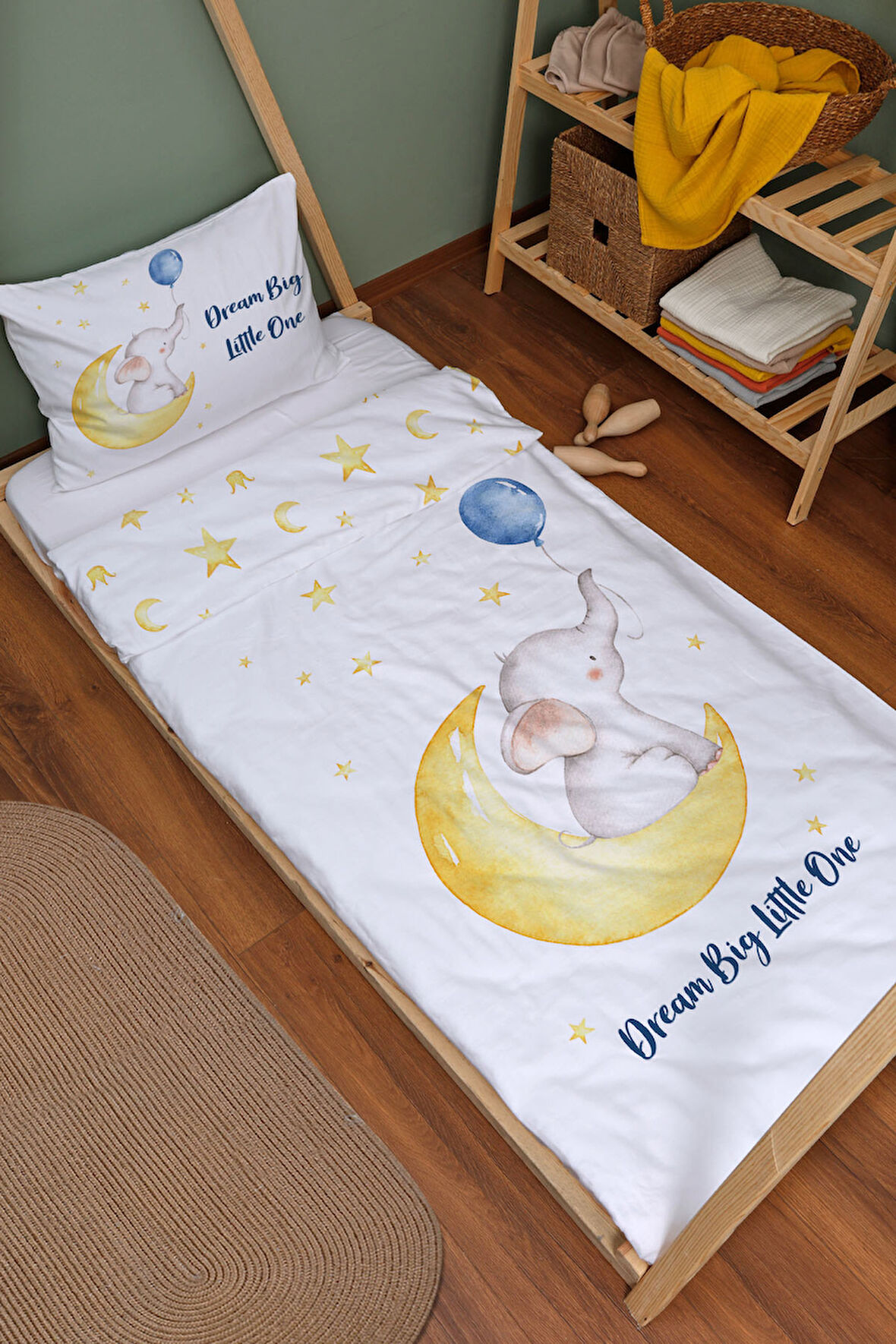 Organik Montessori Nevresim Seti (100x200) - Sevimli Ay fısıltısı