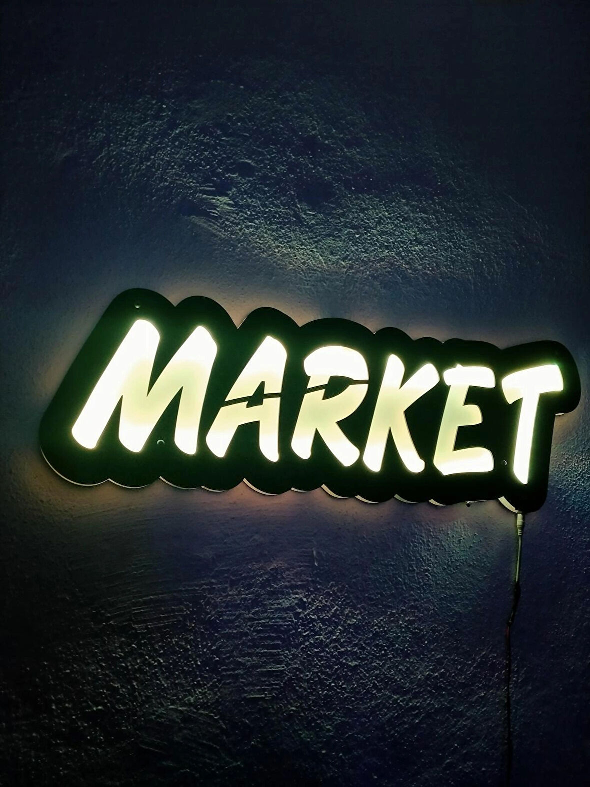 Market yazılı ışıklı mdf tablo
