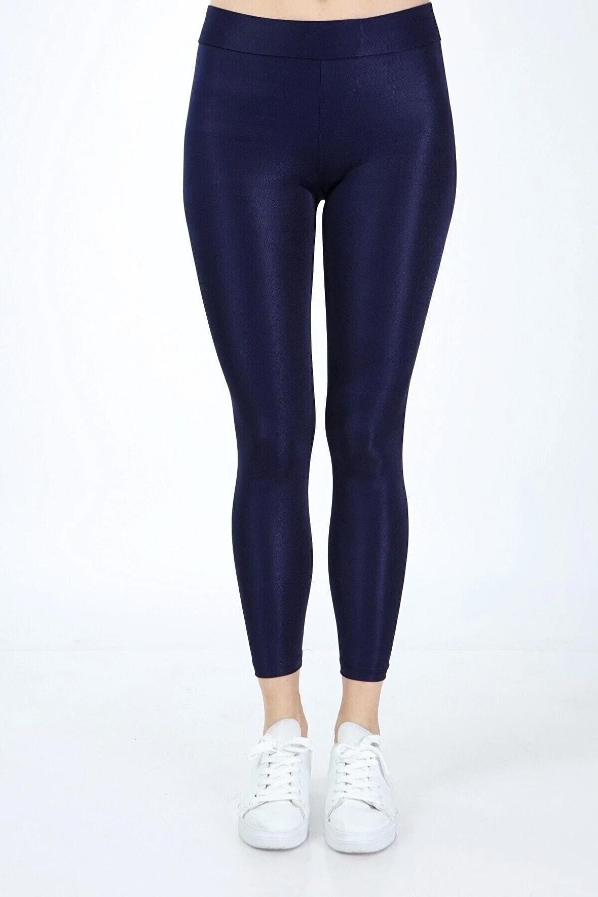 Kadın Siyah Yüksek Bel Parlak Disco Tayt