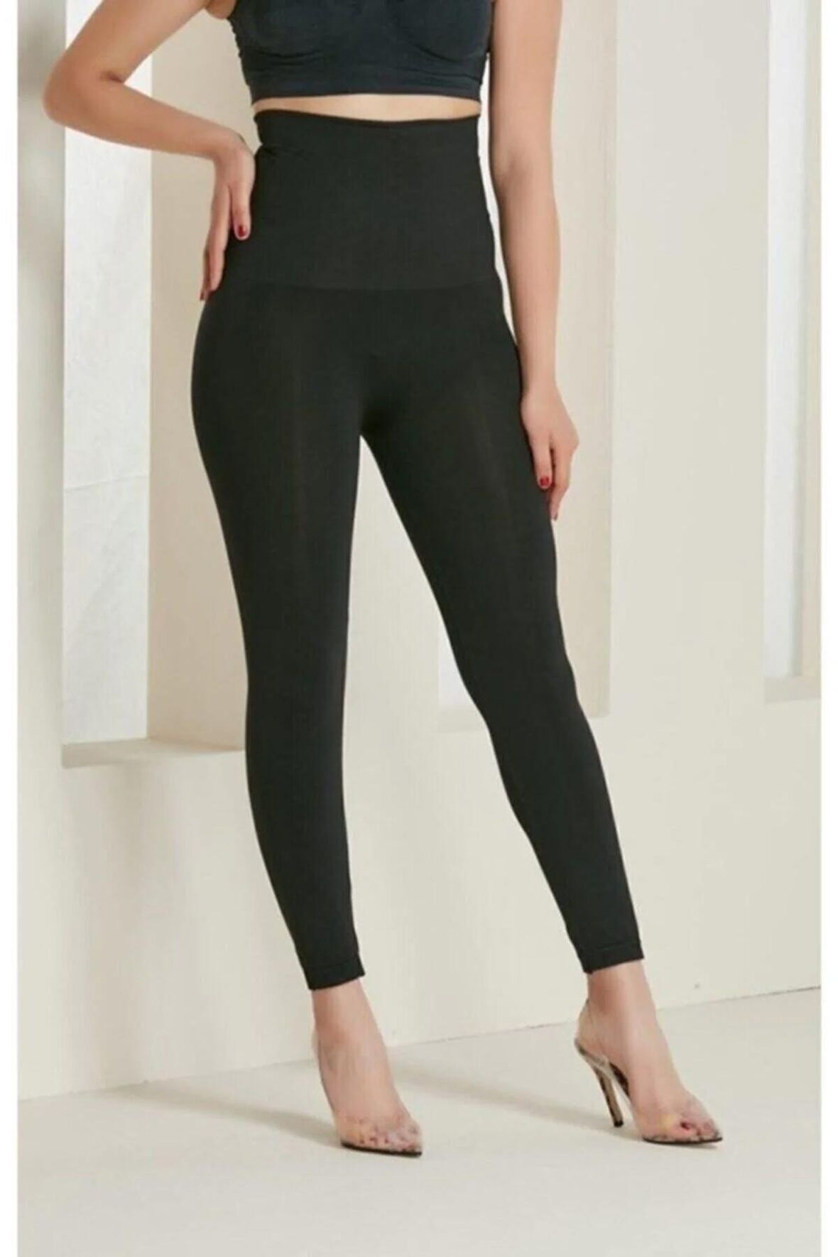 Kadın Siyah Yüksek Bel Toparlayıcı Korse Tayt 01 M