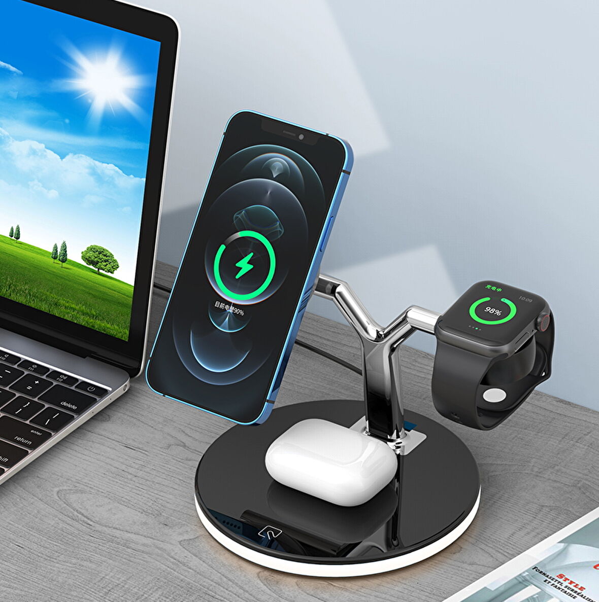 Marstec MagSafe Özellikli 3in1 Apple Kablosuz Şarj Standı (25W)