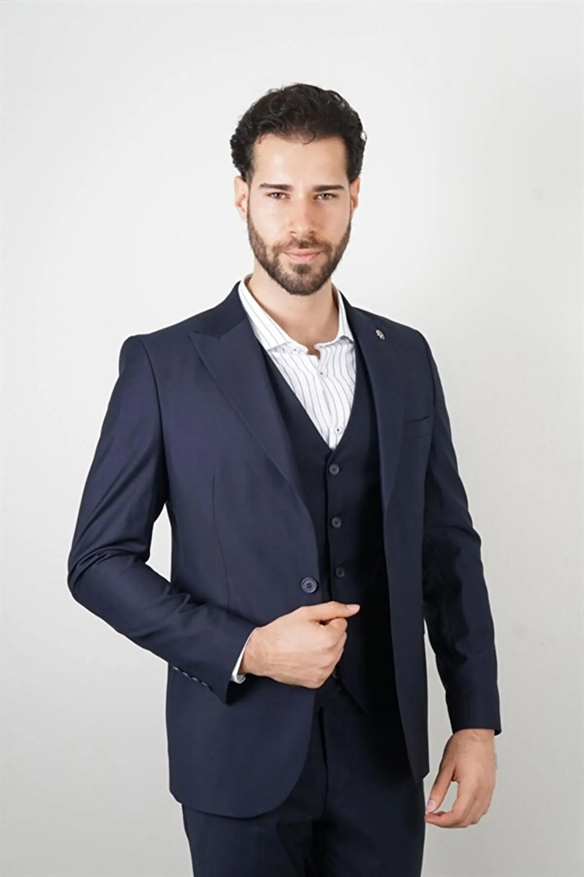 Slim Fit Lacivert Takım Elbise Düz Desenli