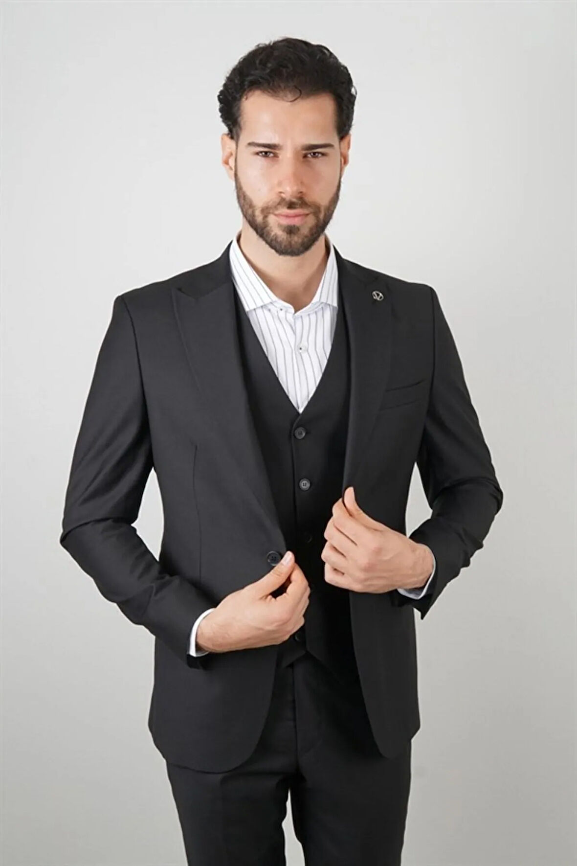 Slim Fit Siyah Takım Elbise Düz Desenli