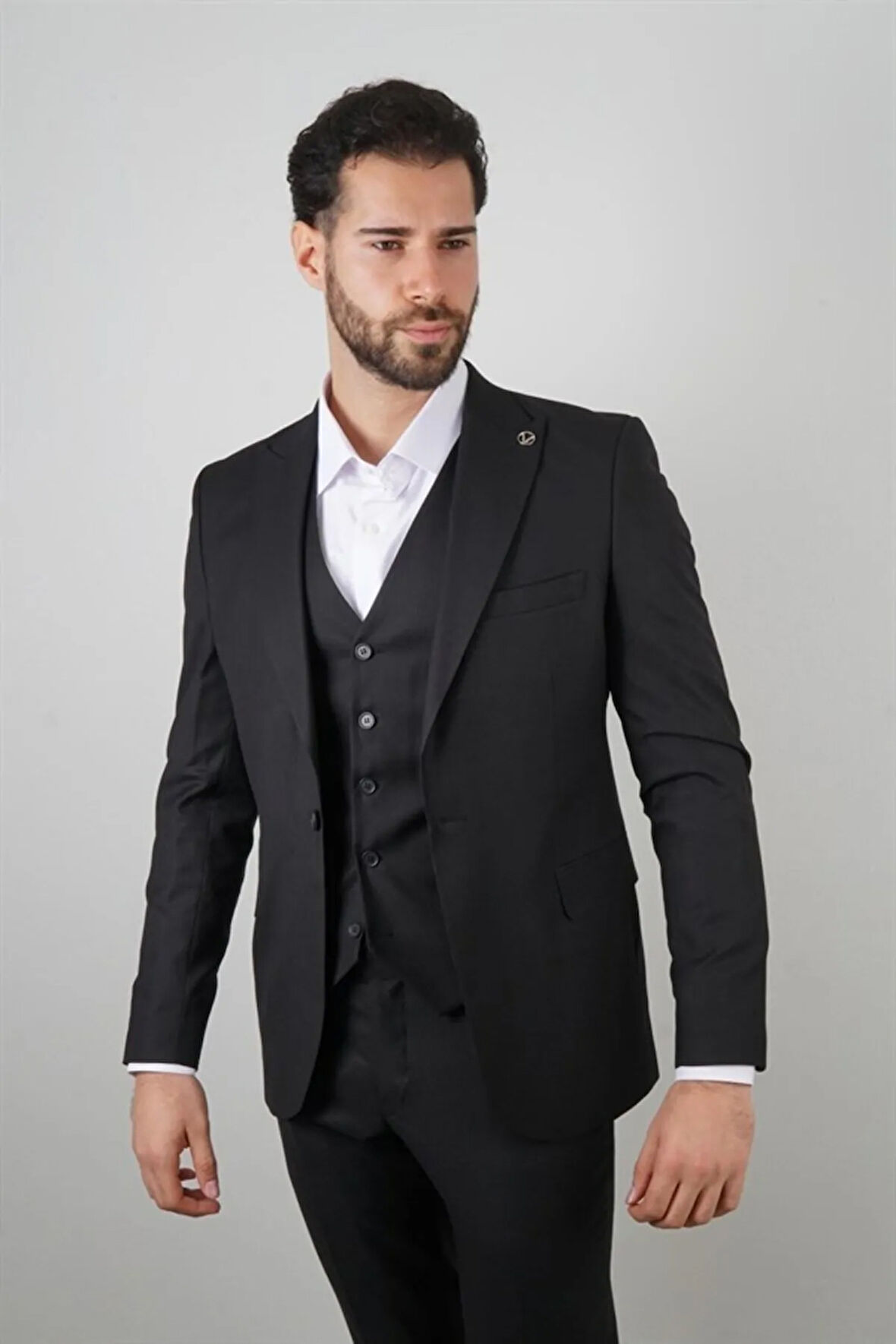 Slim Fit Siyah Takım Elbise Düz Desenli
