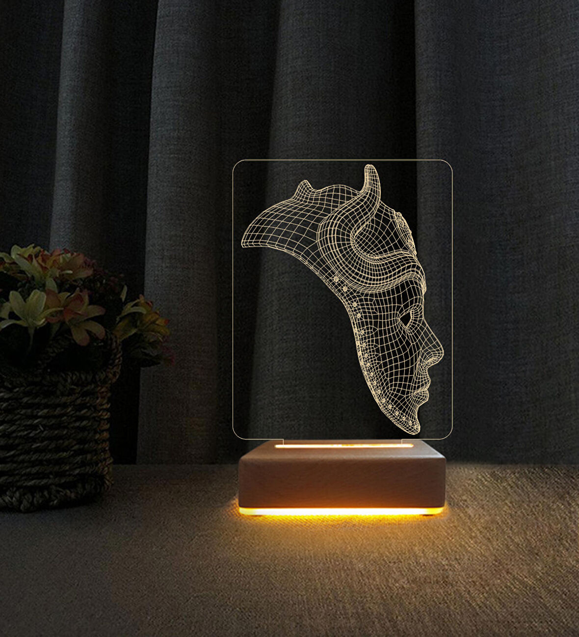 Maske Tasarımlı Lamba  3d Led Masa Lambası Doğum Günü  Hediyesi Lamba