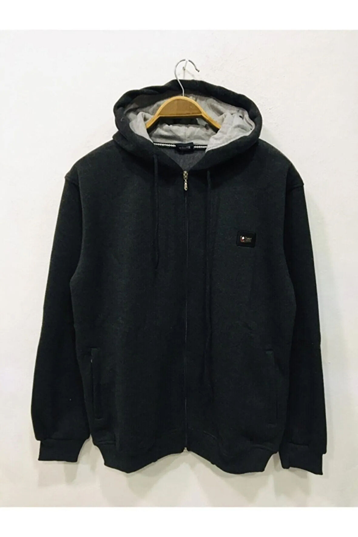 Massi Içi Kalın Fermuarlı Kapüşonlu Mont Hırka Antrasit Battal/büyük Beden