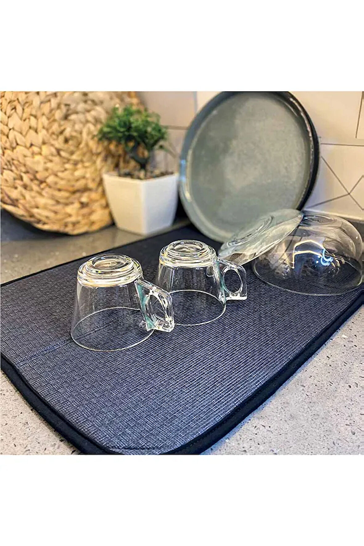 (2 ADET) ALAS Bulaşık Matı Süper Emici Bulaşık Kurutma Matı Tezgah Üstü Bulaşık 45x35cm