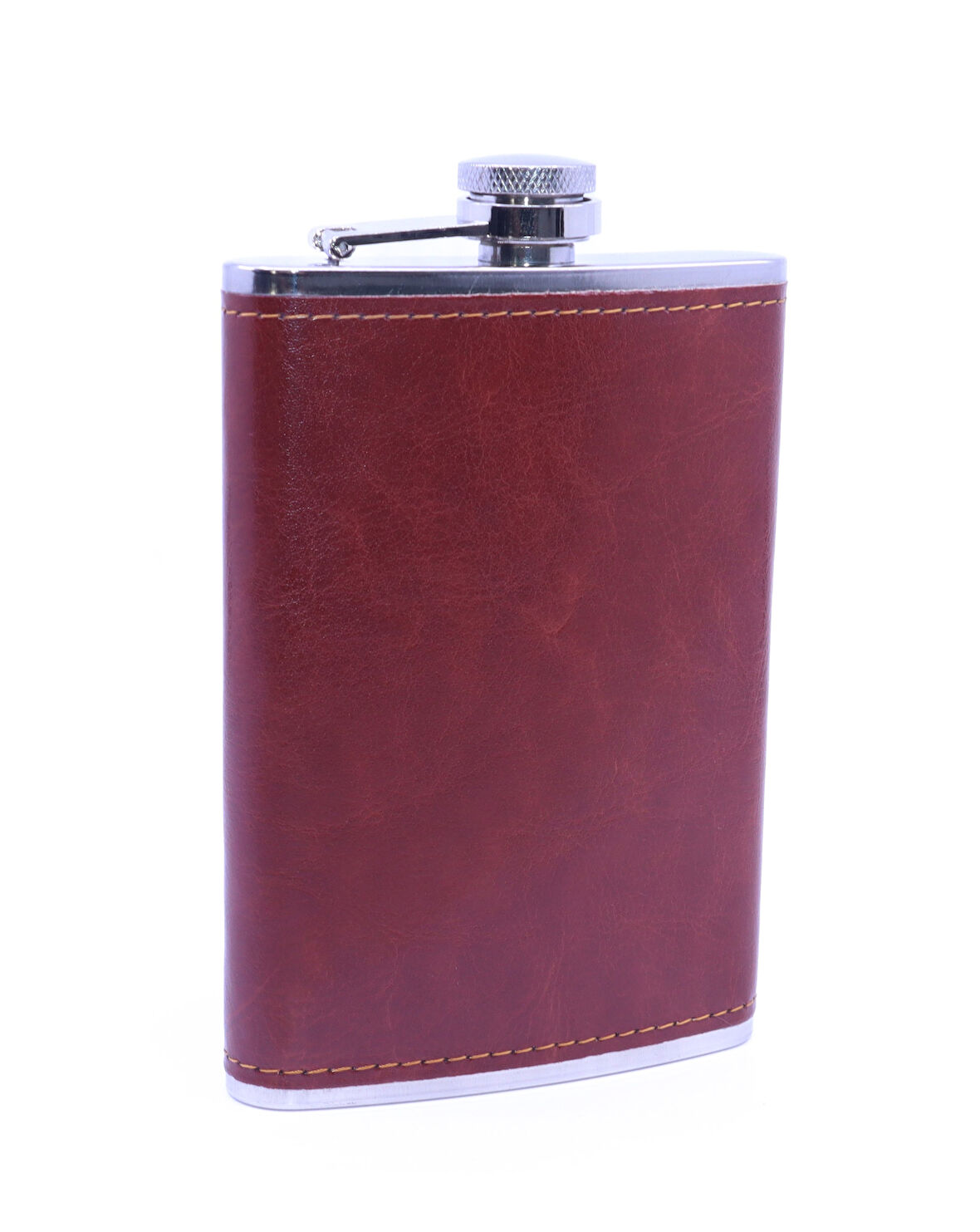 Kahverengi Deri Kaplama Paslanmaz Çelik Cep Matarası - Hip Flask 9 OZ