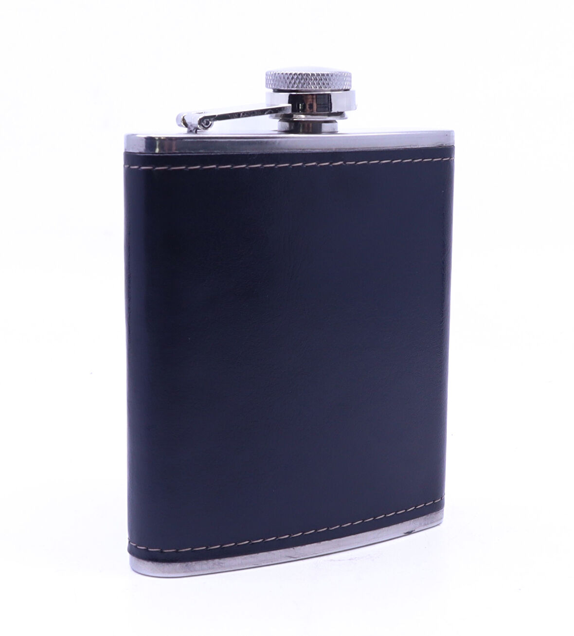 Siyah Deri Kaplama Paslanmaz Çelik Cep Matarası - Hip Flask 7 OZ