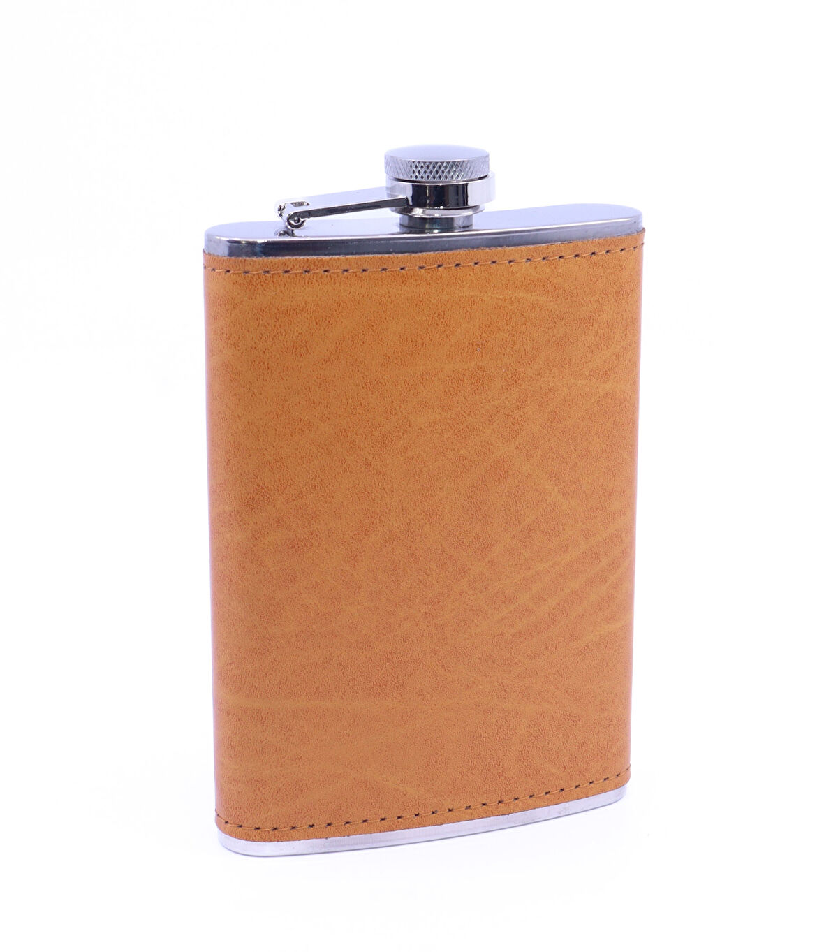 Turuncu Deri Kaplama Paslanmaz Çelik Cep Matarası - Hip Flask 9 OZ