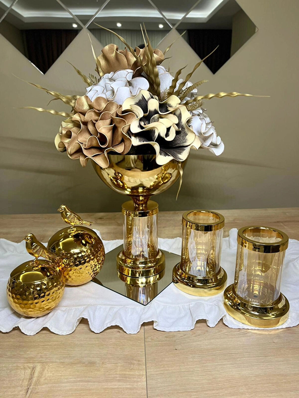 5 PARÇA TAKIM CAM VAZO GOLD 11 PARÇA EVA SET ARANJMAN