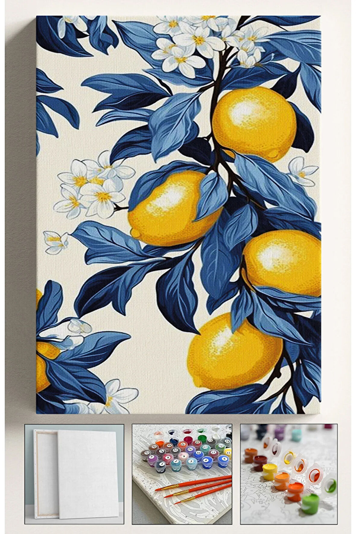 Sayılarla Boyama Hobi Seti Çerçeveli Numaralı Tuval Fırça Boya Dahil Kasnaklı MAVİ LİMON 40x50 Cm