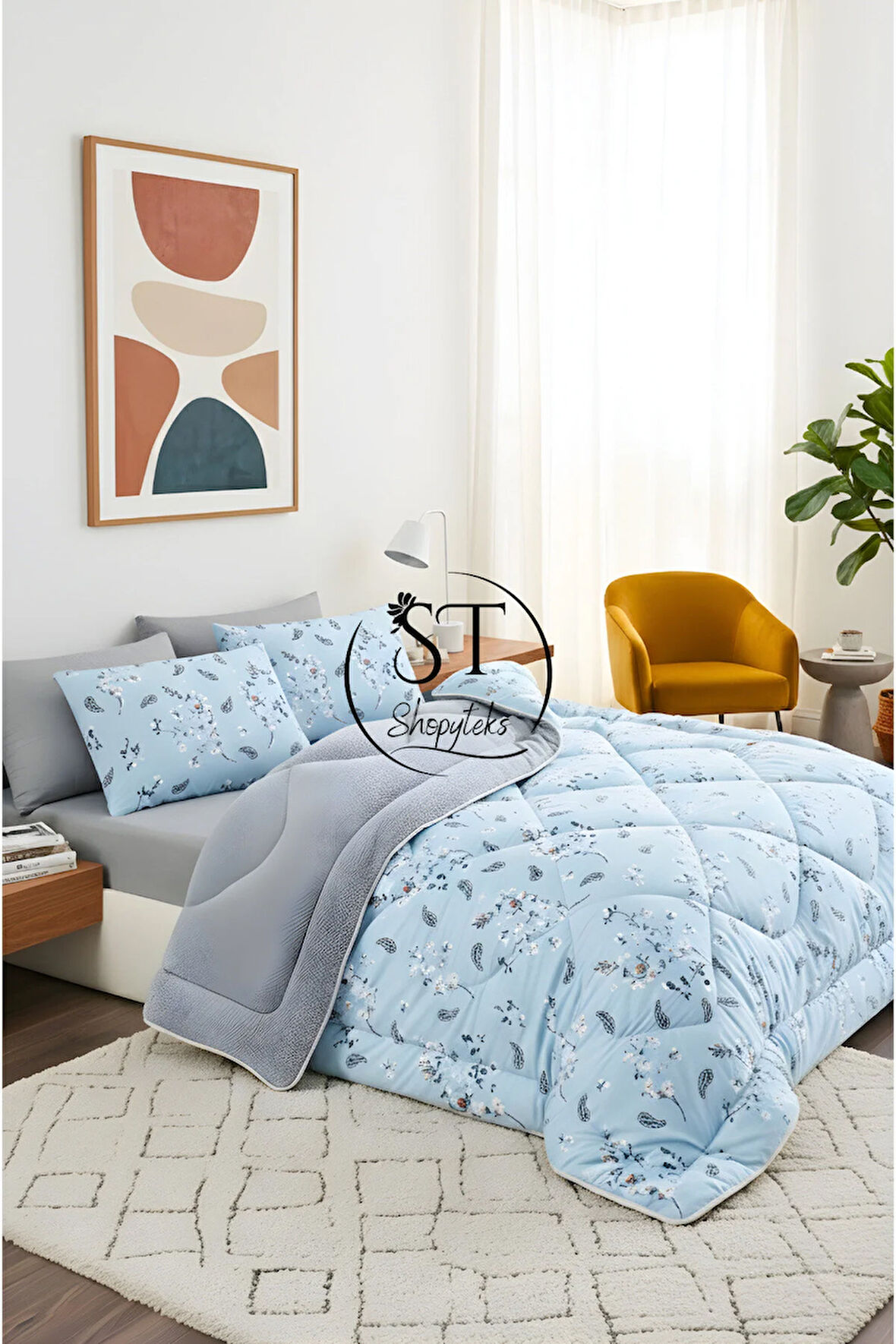 Çift Kişilik Çiçekli Welsfot Uyku Seti Çift Taraflı 195x215