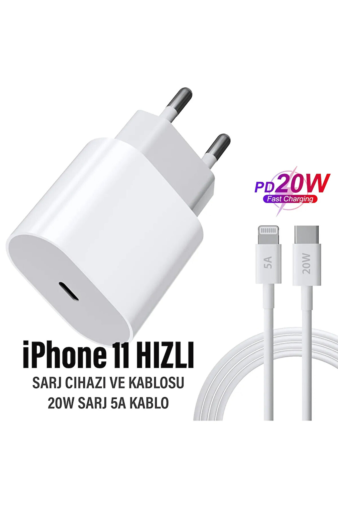 iPhone 11 Uyumlu Şarj Aleti ve Kablosu 20W HIZLI PD Şarj Cihazı iPhone 11 Pro 11 Pro Max Uyumlu