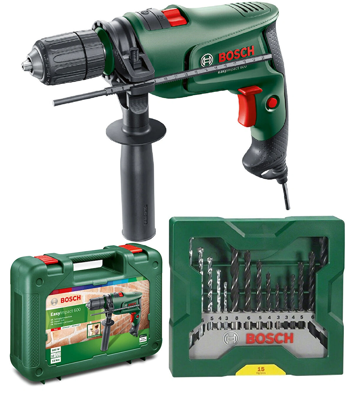 Bosch Darbeli Matkap 600 Watt + 15 Parça Matkap Ucu