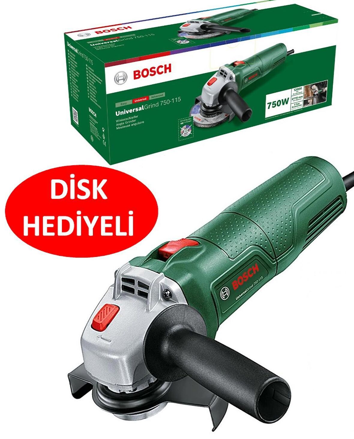 Bosch Spiral Avuç Içi Taşlama Sipral 750 Watt 115 Mm + 115 Mm Metal Kesme Diski Hediyeli