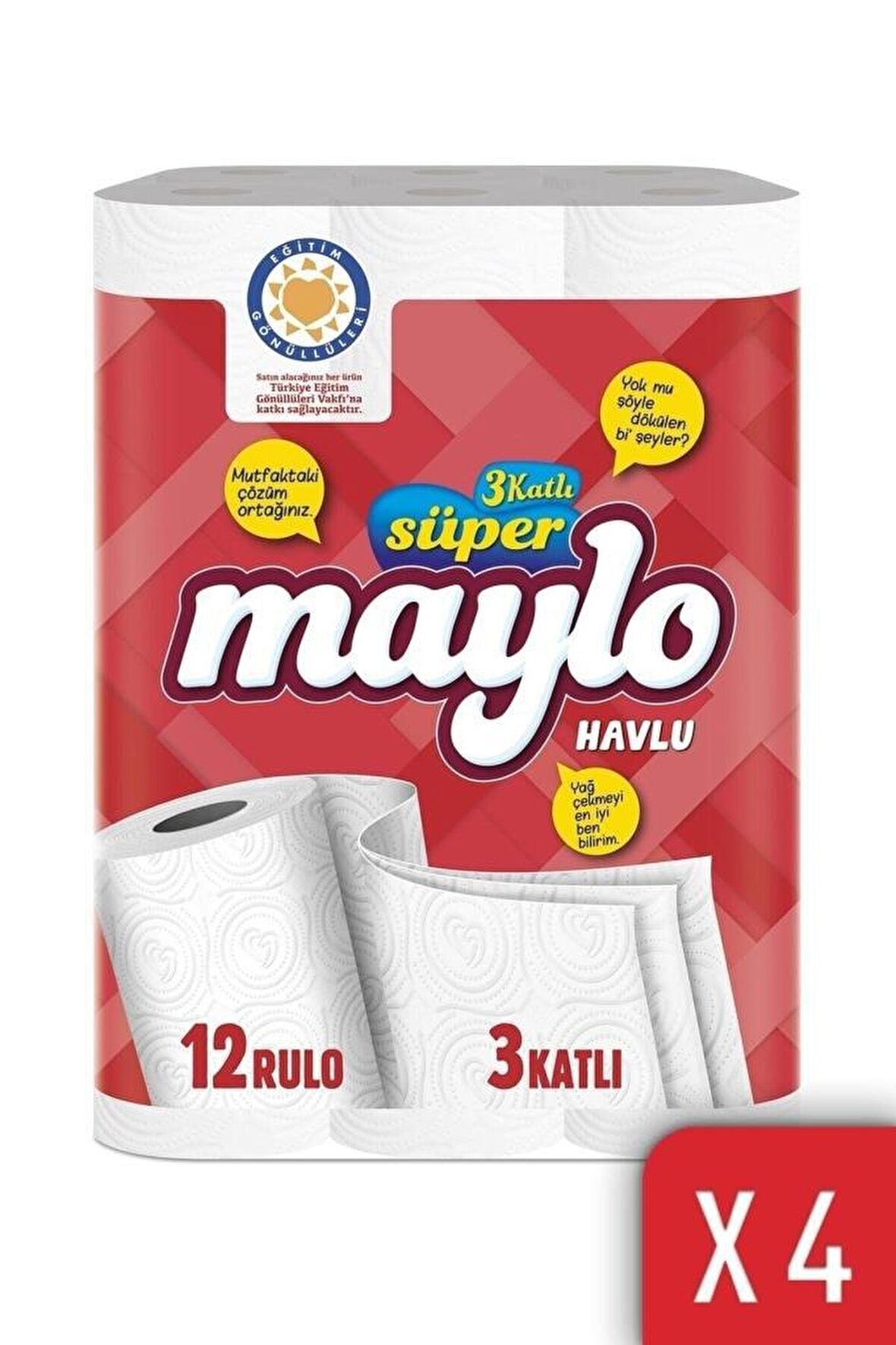 Maylo 3 Katlı Kağıt Havlu 12'li 4'lü Paket