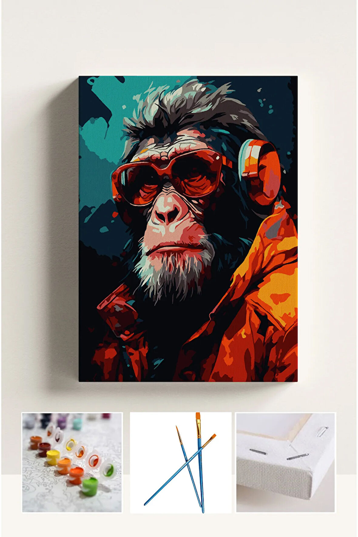 Sayılarla Boyama Seti Numaralı Tuval Fırça Boya MAYMUN 40X50 Cm