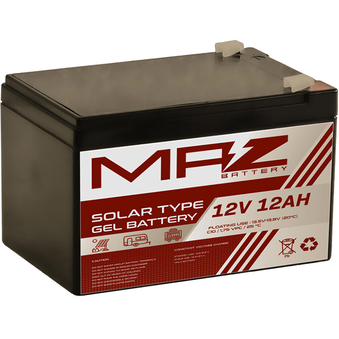 Maz Akü 12 Volt 12 Amper (Ah) Solar Jel VRLA Akü (Yeni Üretim)