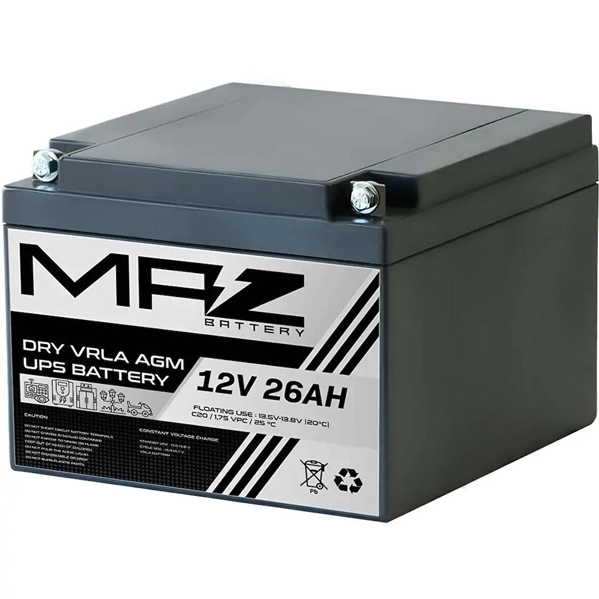 MAZ Akü 12 Volt 26 Amper Kuru AGM VRLA UPS Akü 12V 26AH Yeni Ürün