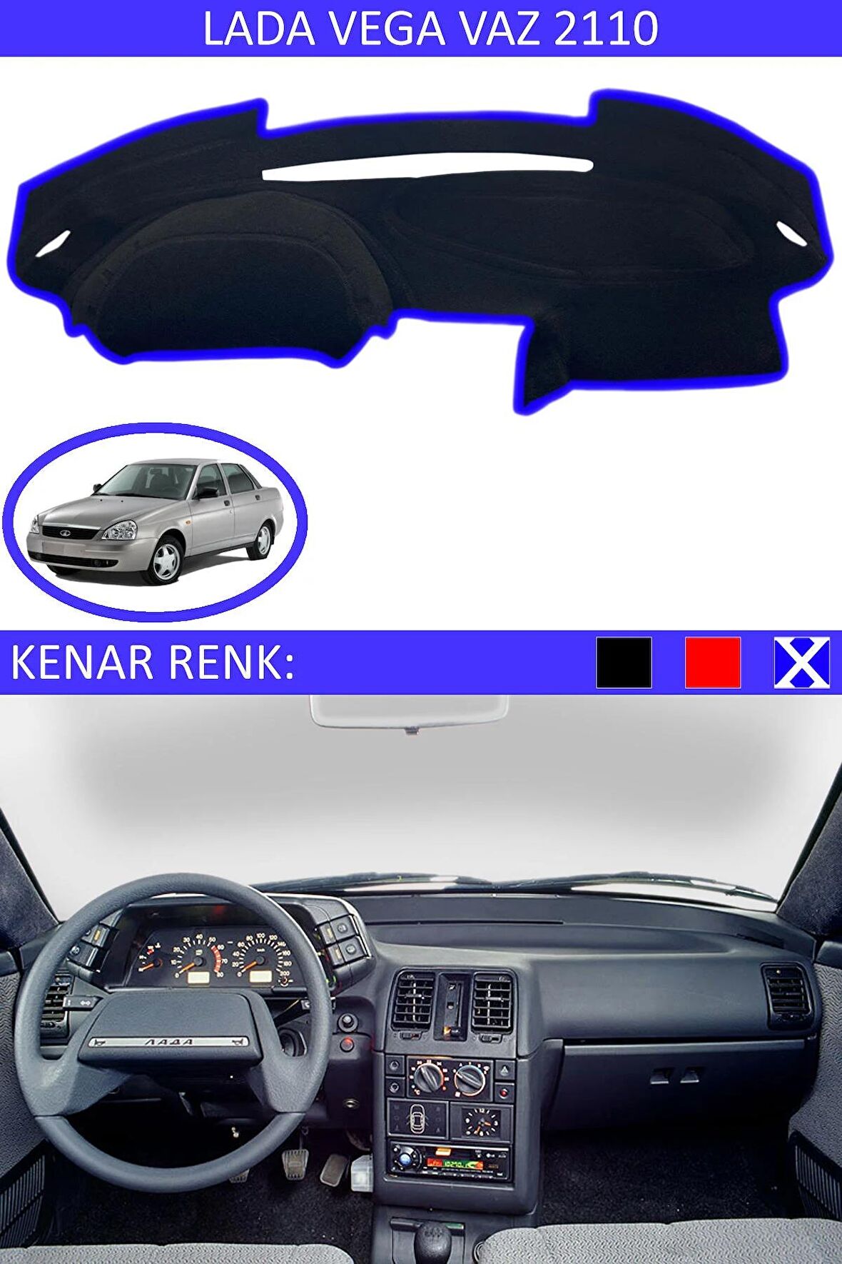Mazda 3 2003-2008 İçin Uygun Torpido Koruma Halısı Siyah Kenar Renk Mavi