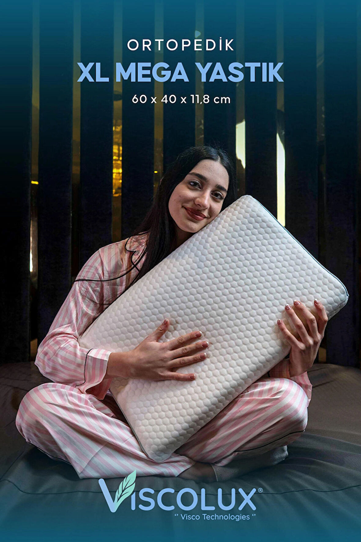 Viscolux XL Mega Boy Ortopedik Yastık - Boyun Destekli Visco Yastık 60x40x11/8