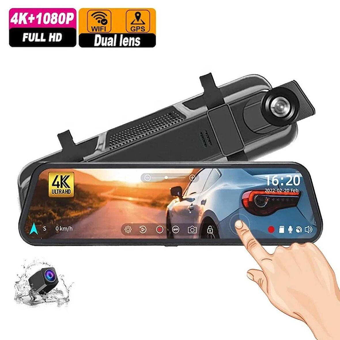 Premium Mb-5200 Wifi ULTRA HD 4K 10 İnç Ayna Kamera (WİFİ+GPS+Türkçe Menü) Çift Kameralı Araç Kamera