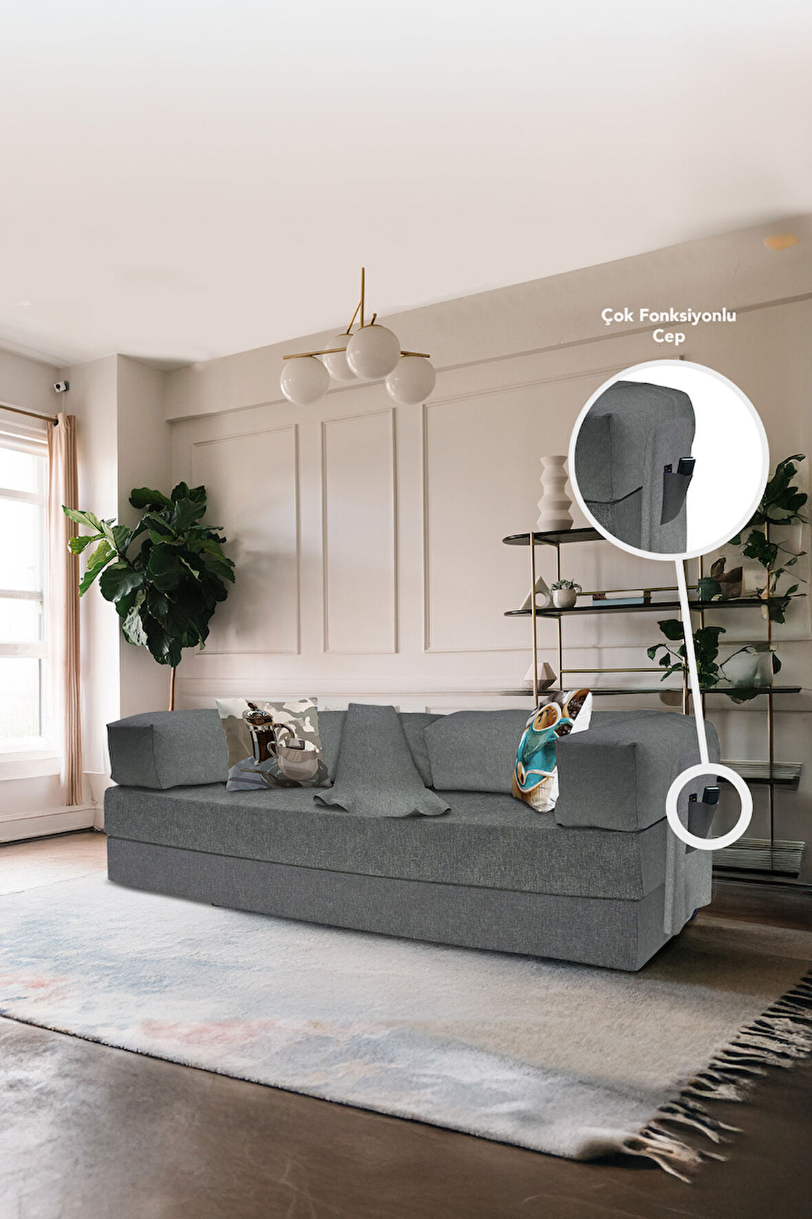 Moda Home Bedding Retro yataklı kanepe,yatak olabilen,dinlenme amaçlı legom aktivite koltuğu-GRİ