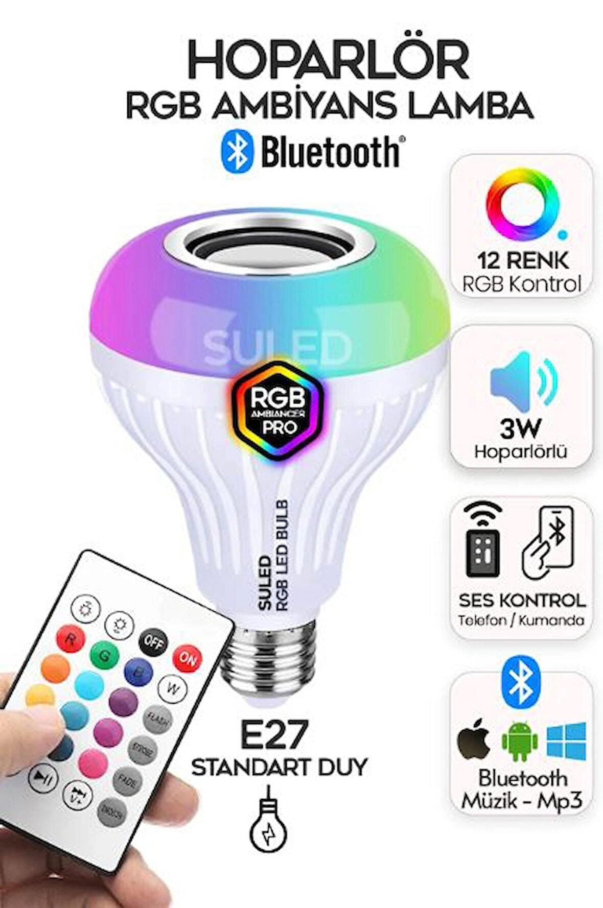 Kumandalı Ayarlanabilir Rgb Bluetooth Hoparlör Led Ampul Lamba