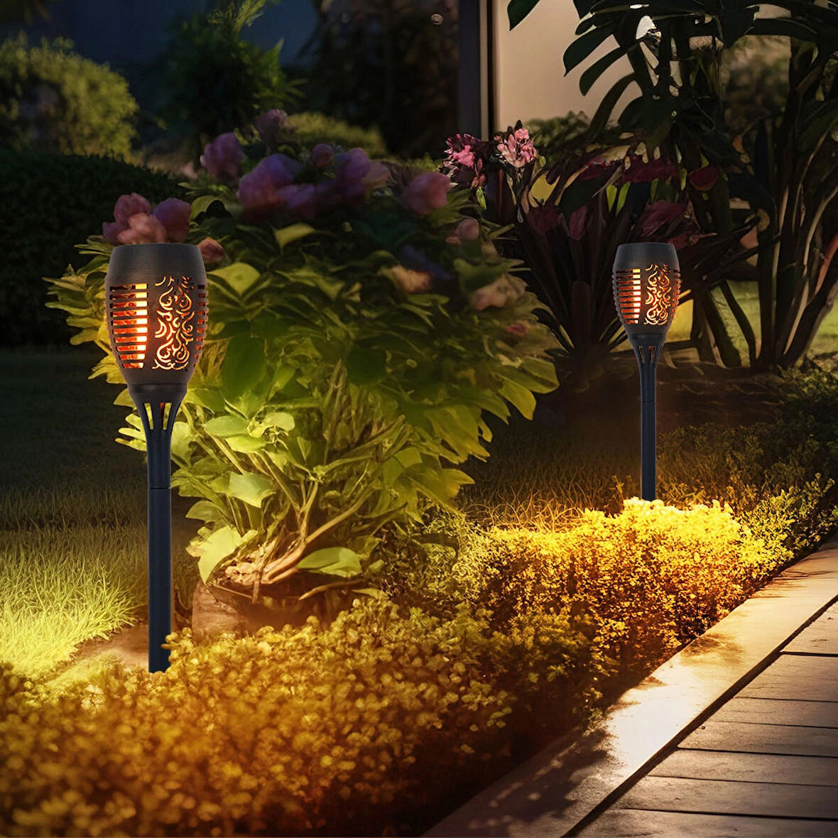 6 Adet Su Geçirmez Güneş Enerjili Led Meşale Bahçe Aydınlatma