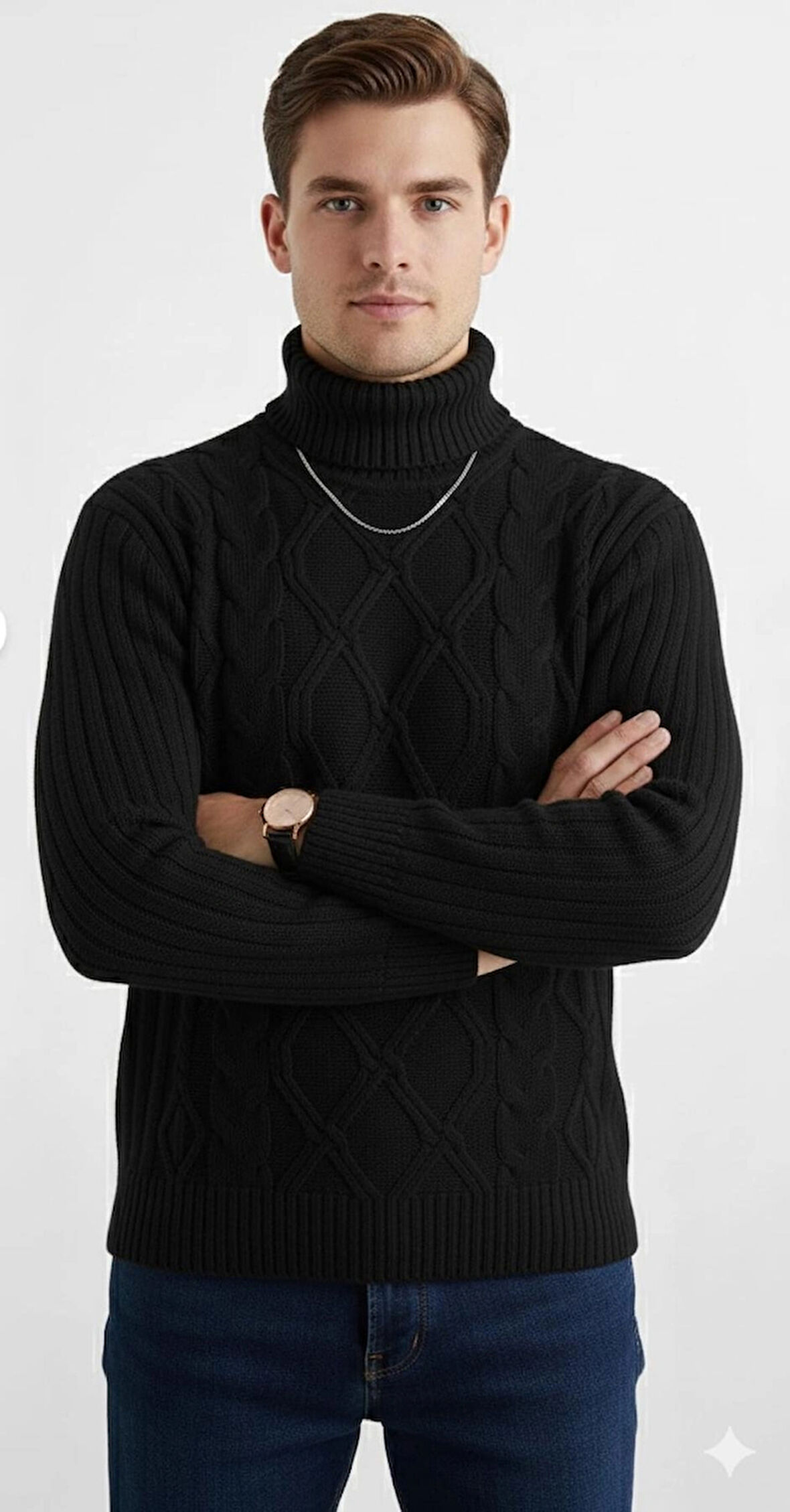 ERKEK-BOGAZLI TRİKO-SAÇ ÖRGÜLÜ-KAZAK