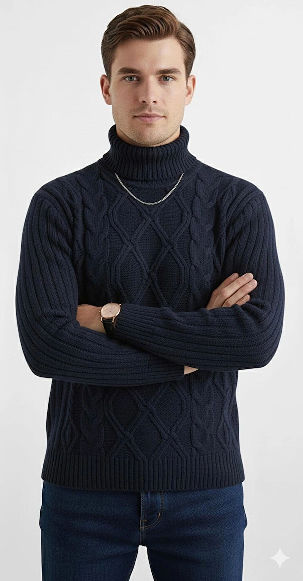 ERKEK-BOGAZLI TRİKO-SAÇ ÖRGÜLÜ-KAZAK