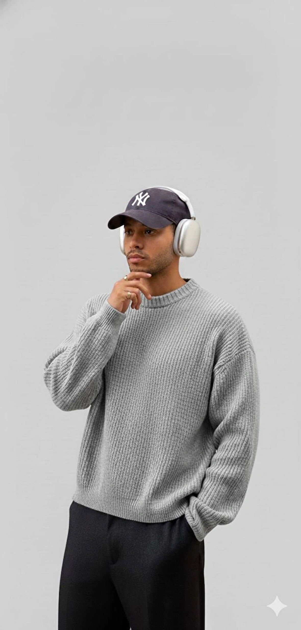 ERKEK-SELANİK ÖRGÜ-OVERSIZE-BİSİKLET YAKA-KAZAK