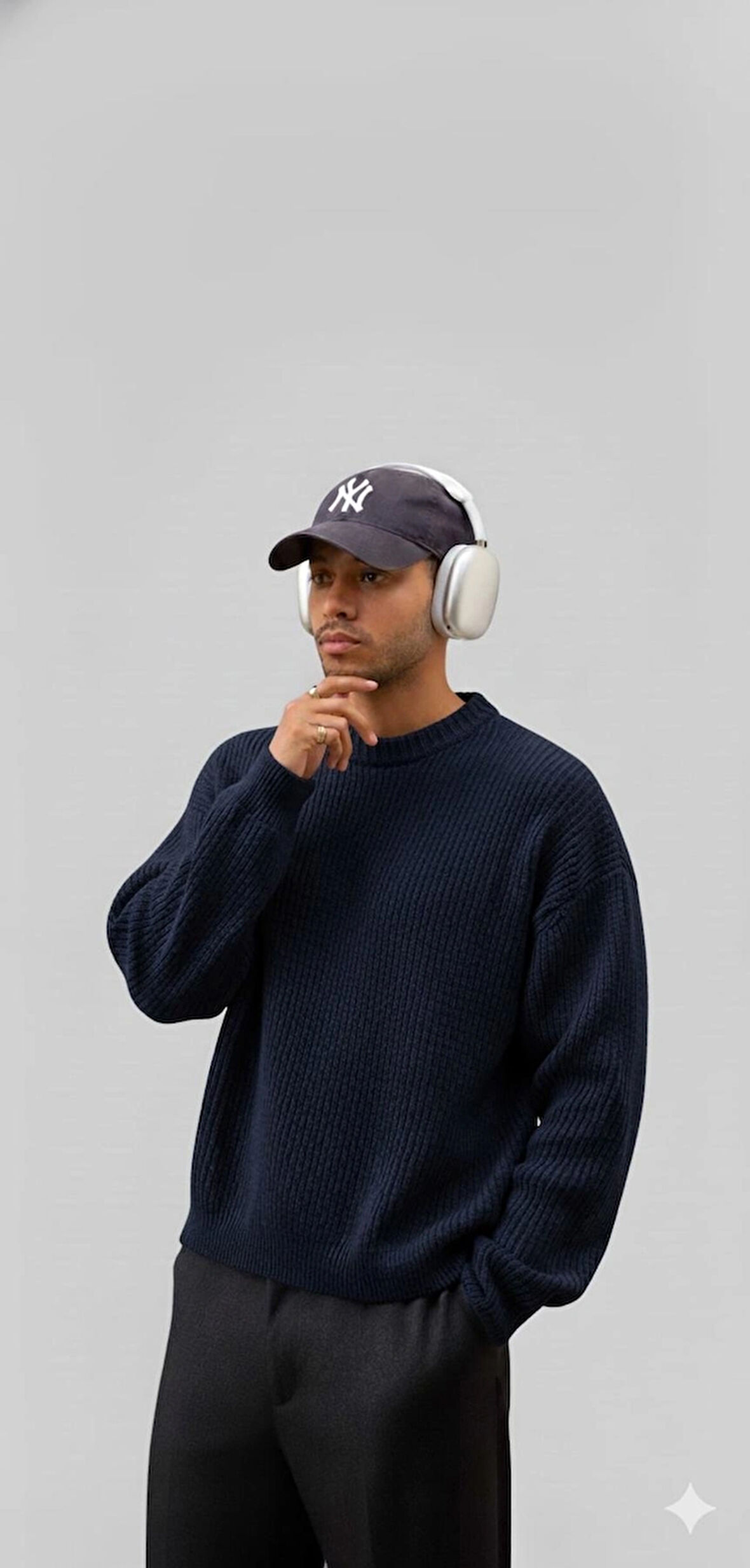 ERKEK-SELANİK ÖRGÜ-OVERSIZE-BİSİKLET YAKA-KAZAK