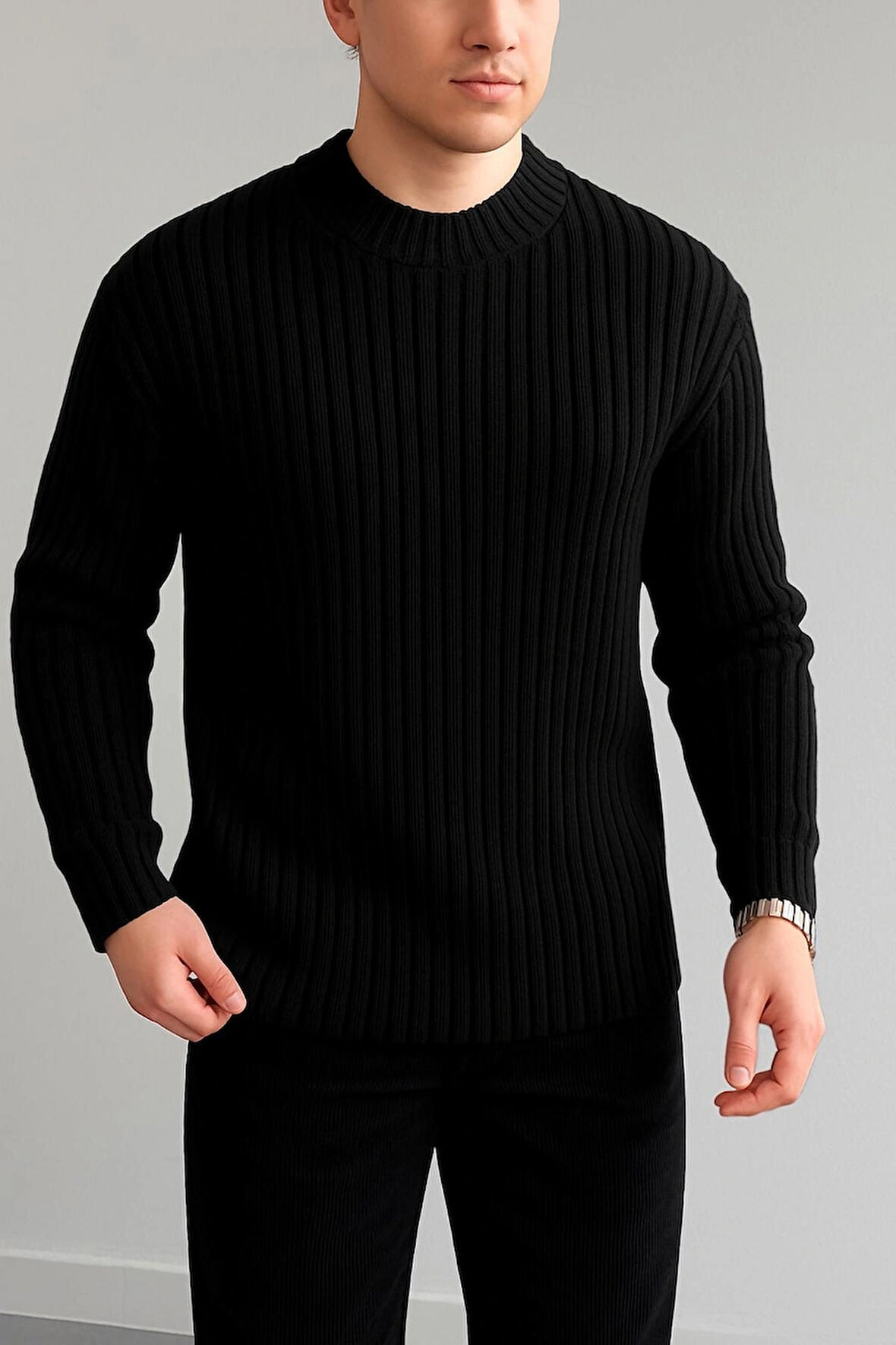 ERKEK-FİTİLLİ TRİKO-OVERSIZE-BİSİKLET YAKA-KAZAK