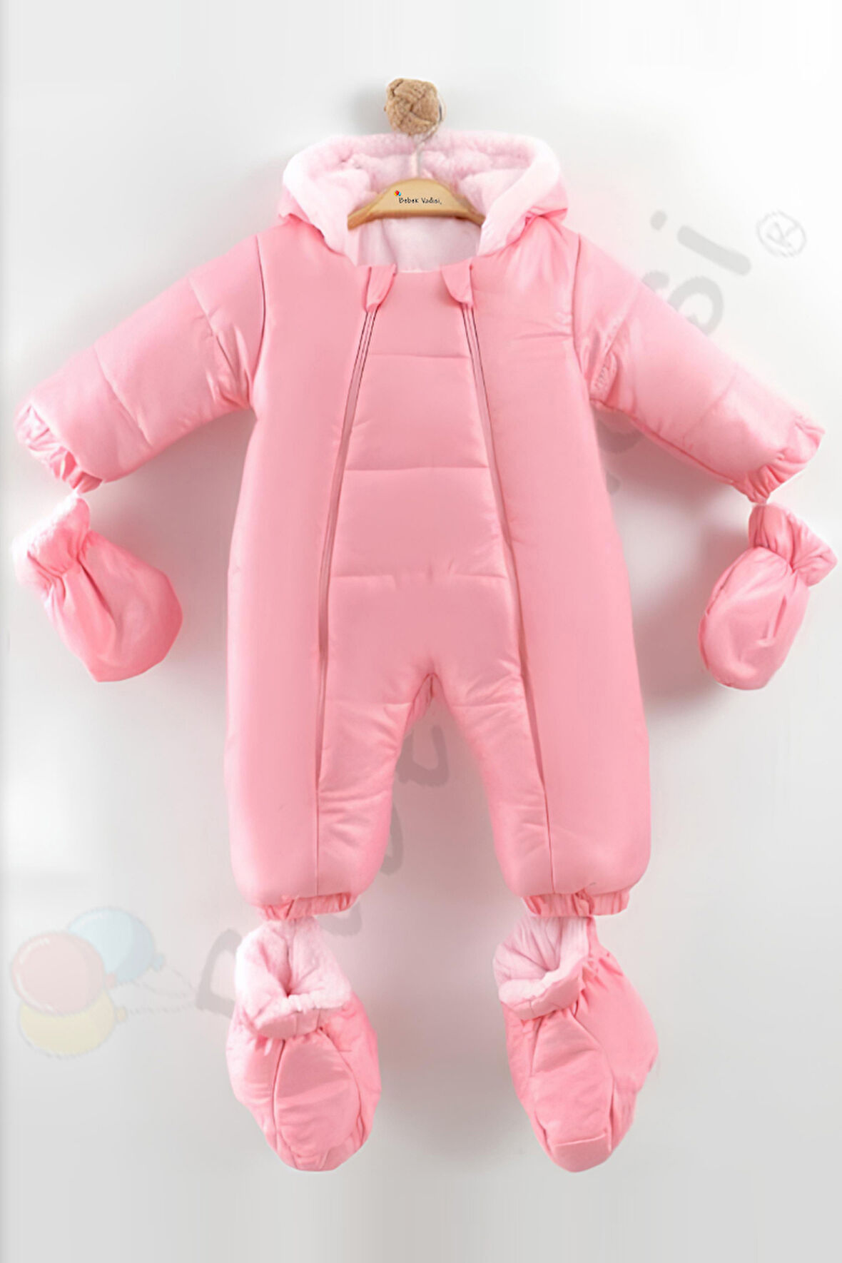 YENİ Patikli İçi Peluş Eldivenli Kapüşonlu Çocuk Kar Kışlık Kız Bebek Astronot Tulum Kozmonot Mont