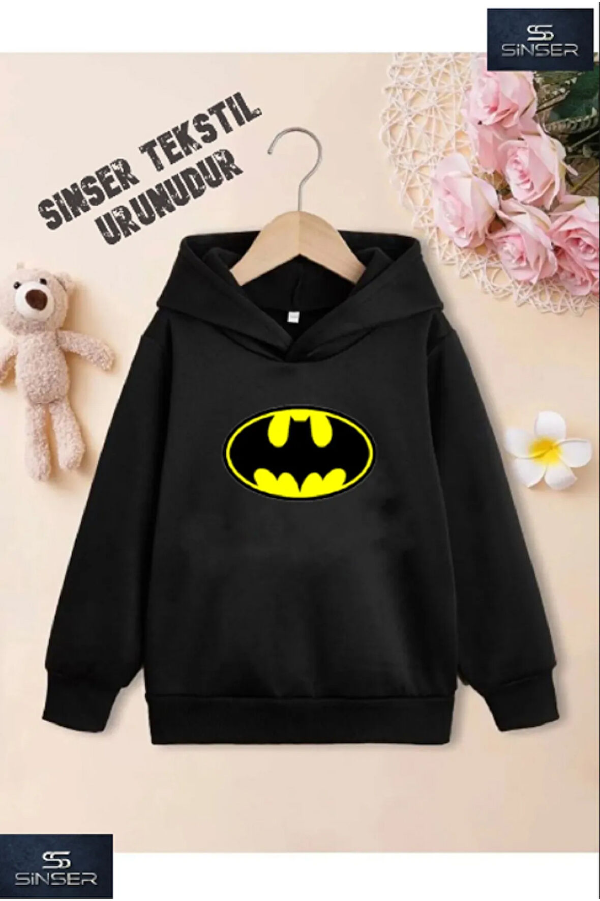 Kız/Erkek Çocuk Beyaz Kapüşonlu ''BATMAN'' Baskılı Sweatshirt