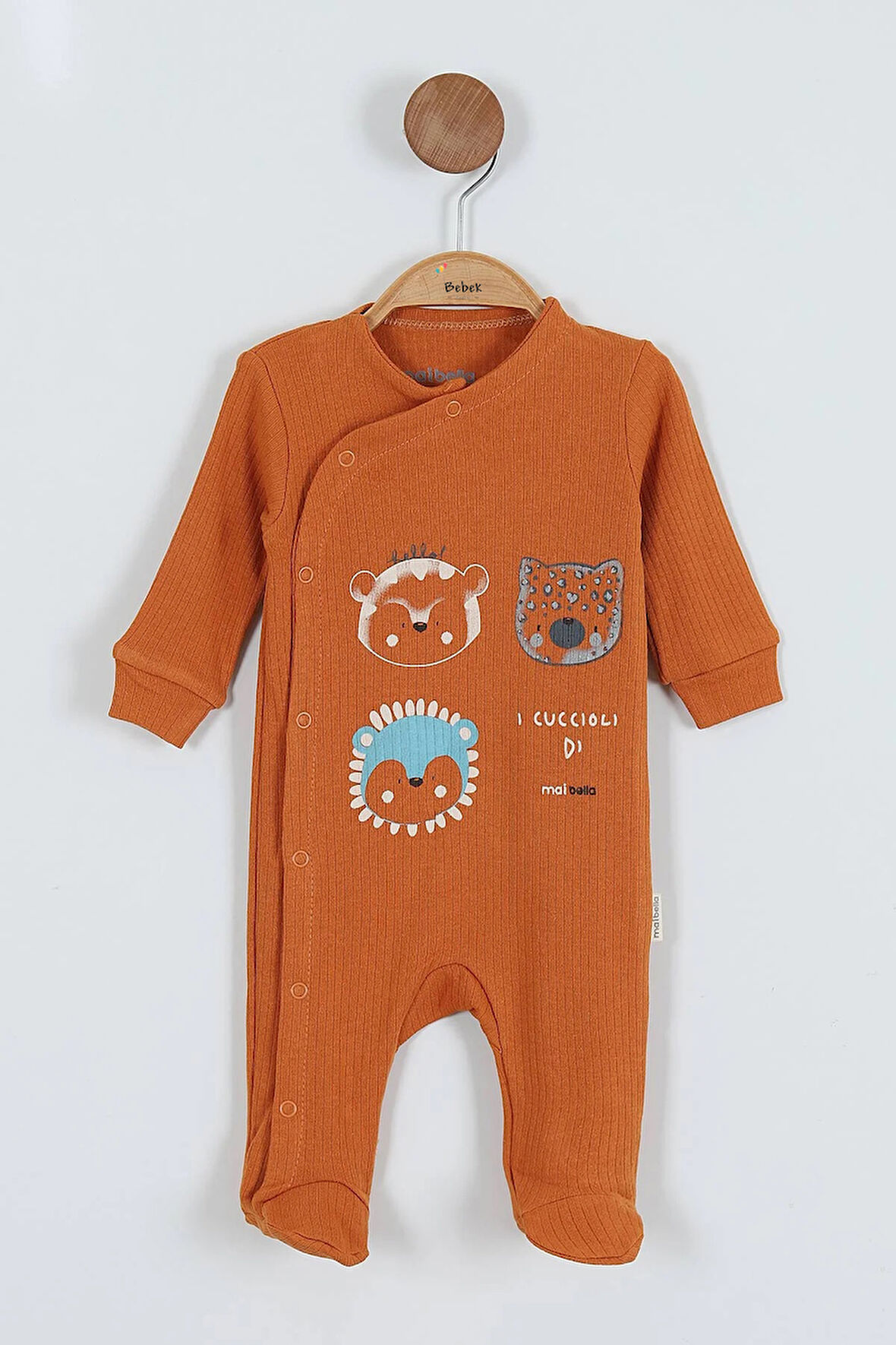 Sevimli Aslan Desenli Çıtçıtlı Pamuklu Uzun Kollu Kışlık Erkek Bebek Tulum Erkek Bebek Kışlık Tulum