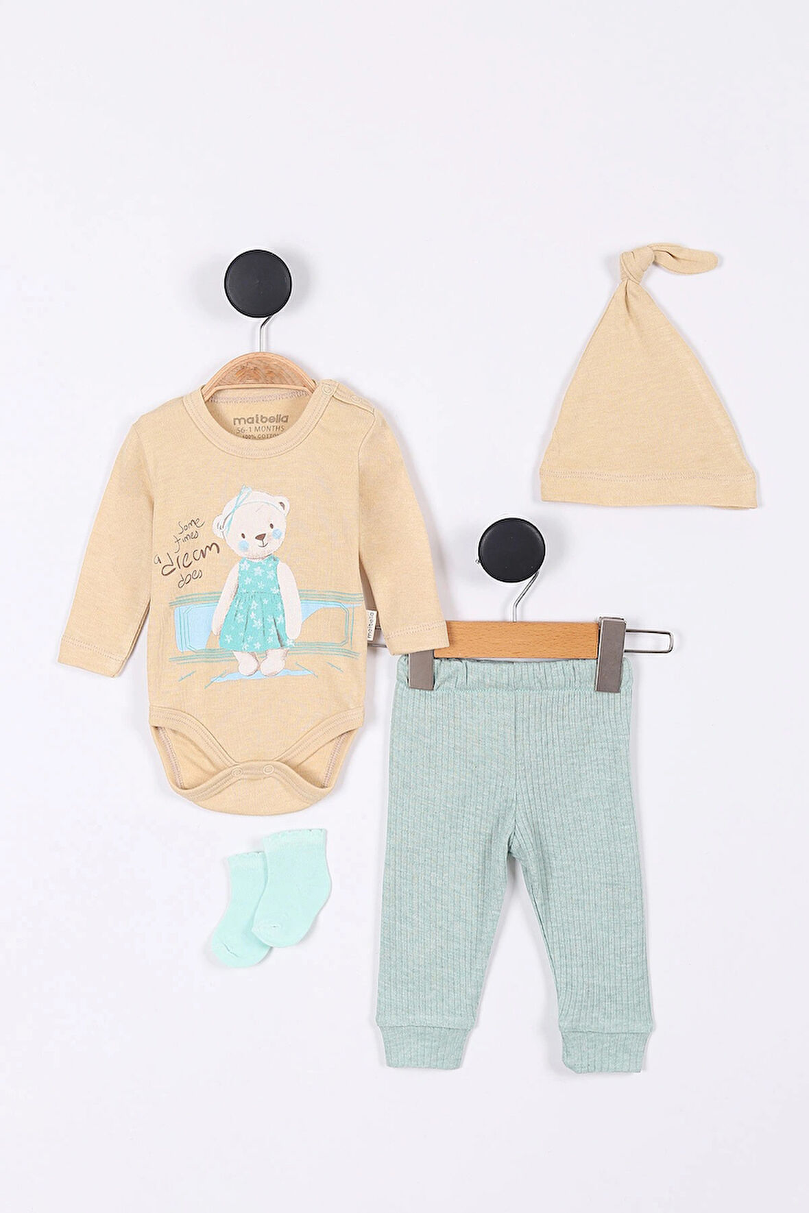 Müslin Tavşan Desenli Kız Bebek Hastane Çıkışı Bebek Kıyafetleri Yenidoğan Hastane Çıkış Seti 4'lü 