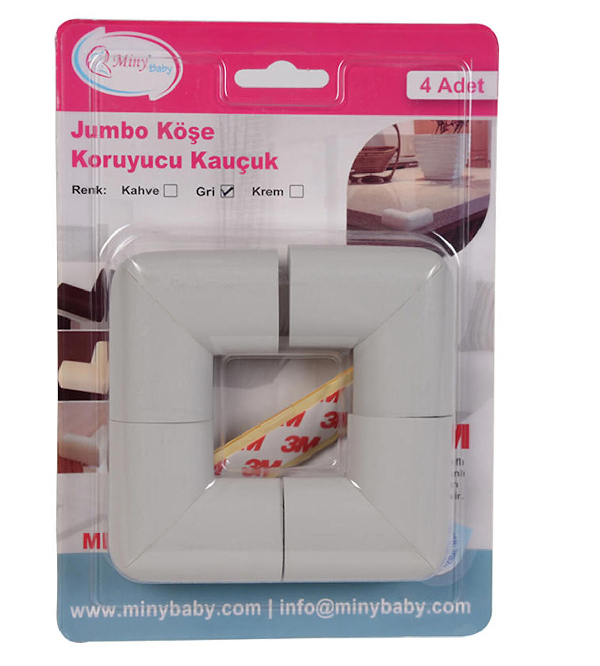 Miny Baby Kauçuk Jumbo Köşe Koruyucu   4' Lü / Gri