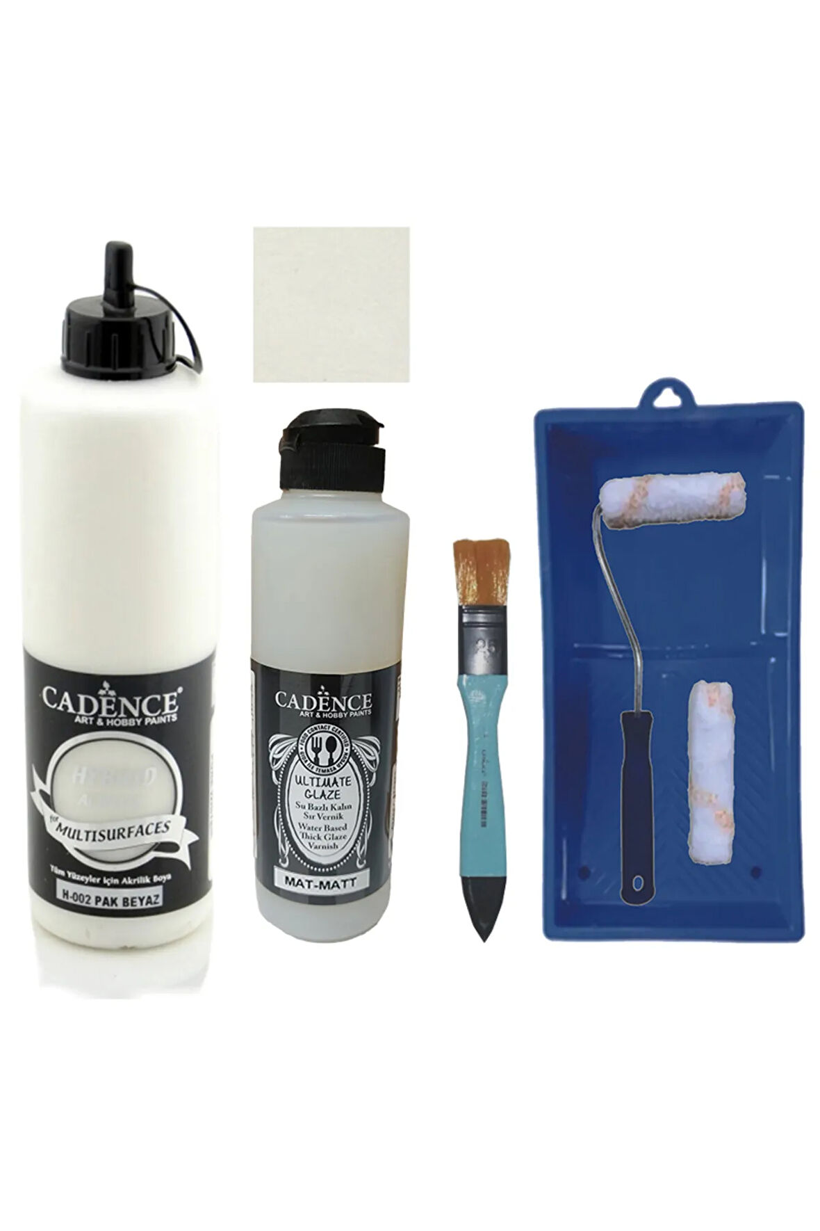 Mobilya Boyası-Cadence Multisurface H-002 Pak Beyaz 500Ml Ultimate Vernik Mat 250Ml Saten Rulo Set