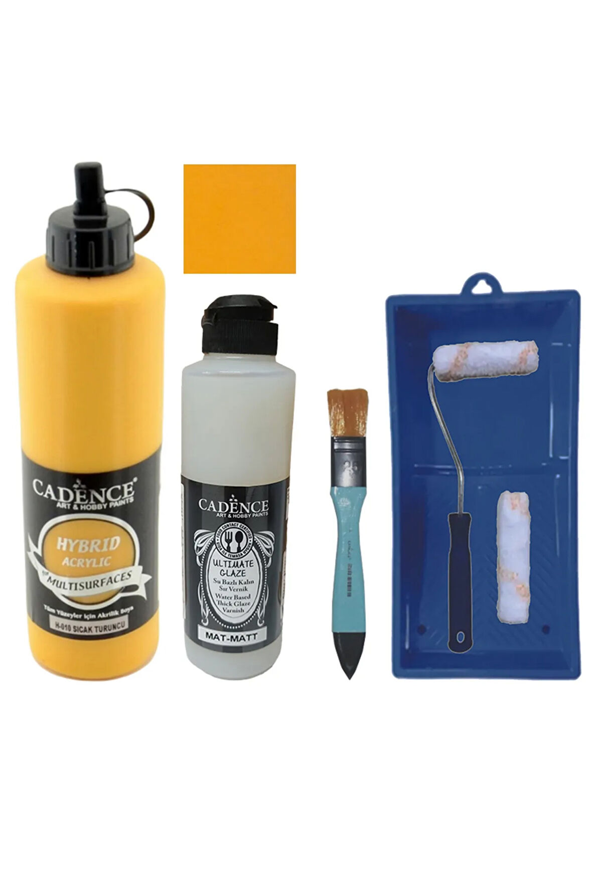 Mobilya Boyası-Cadence Multisurface H-010 Sıcak Turuncu 500Ml Ultimate Vernik Mat 250Ml SatenRuloSet
